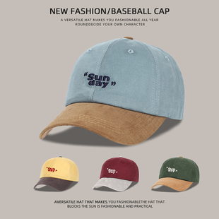 百搭复古撞色刺绣字母软顶棒球帽子男女士宽檐大头围显脸小鸭舌帽