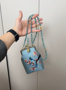 新中式刺绣手机包配汉服旗袍的包包小众高端中国风复古民族风暗紫