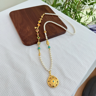 珍珠多宝项链花丝镂空五福圆满吊坠一款多戴沙金配件百搭毛衣链女