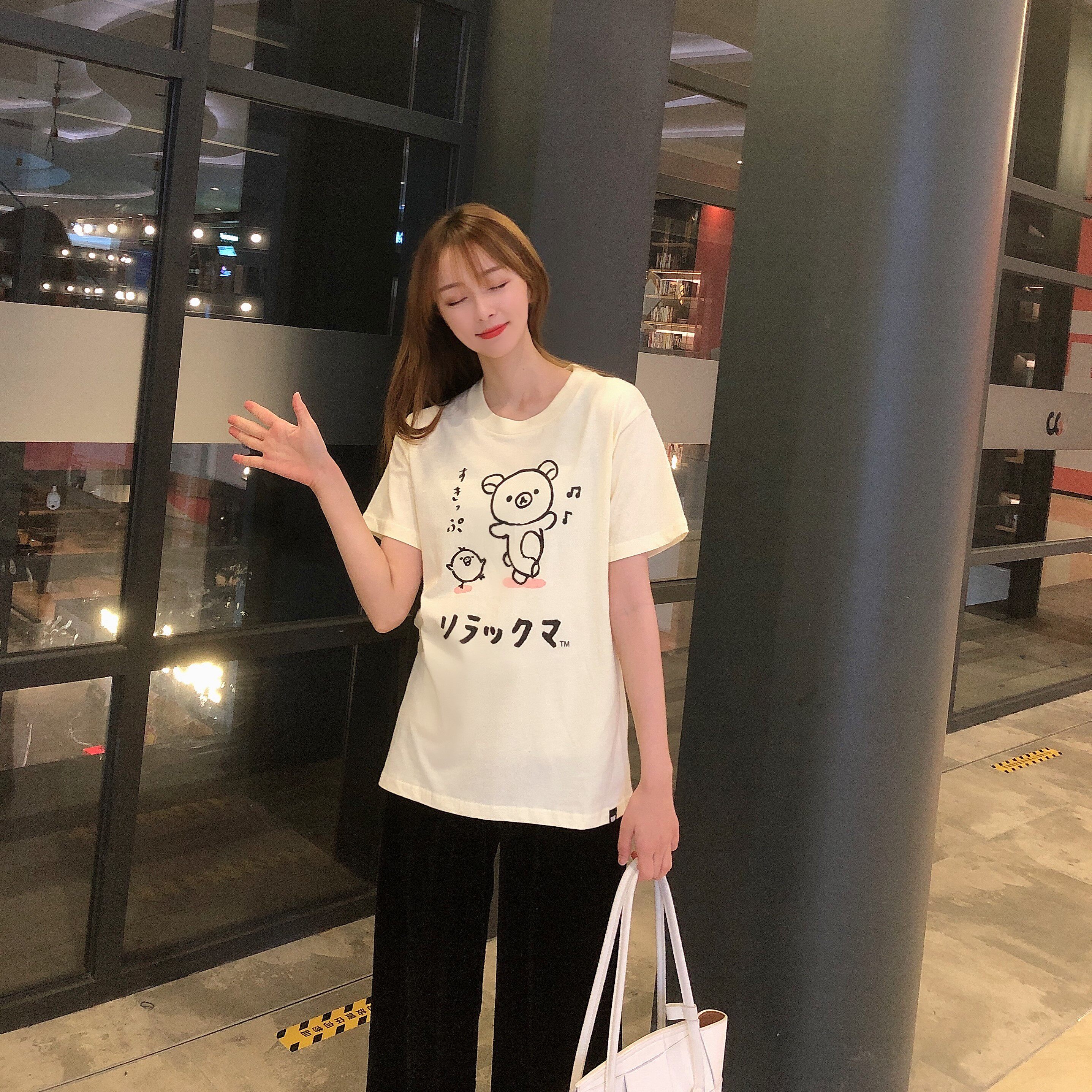 出口日本轻松熊松弛熊拉拉熊rilakkuma可爱潮夏季纯棉打底短袖t恤