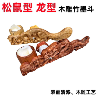 老式木雕墨斗手摇式竹墨斗木工划线器手动卷线墨斗古老木雕竹墨斗