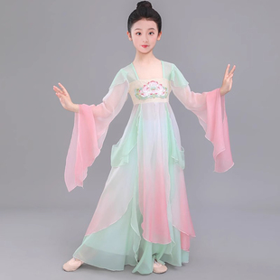 元旦演出儿童节古典舞演出服女飘逸纱衣扇子舞汉唐采莲练功服舞蹈