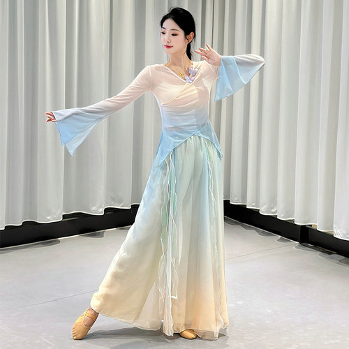 古典舞身韵渐变蝴蝶纱衣裙裤