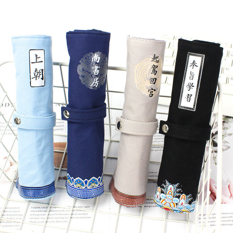 创意帆布卷帘笔袋简约初中学生笔帘大容量铅笔袋文具盒男女孩卷笔袋