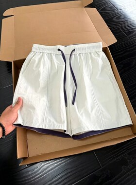 白色拼接撞色尼龙速干短裤男夏季薄款抽绳冰丝裤子篮球运动五分裤