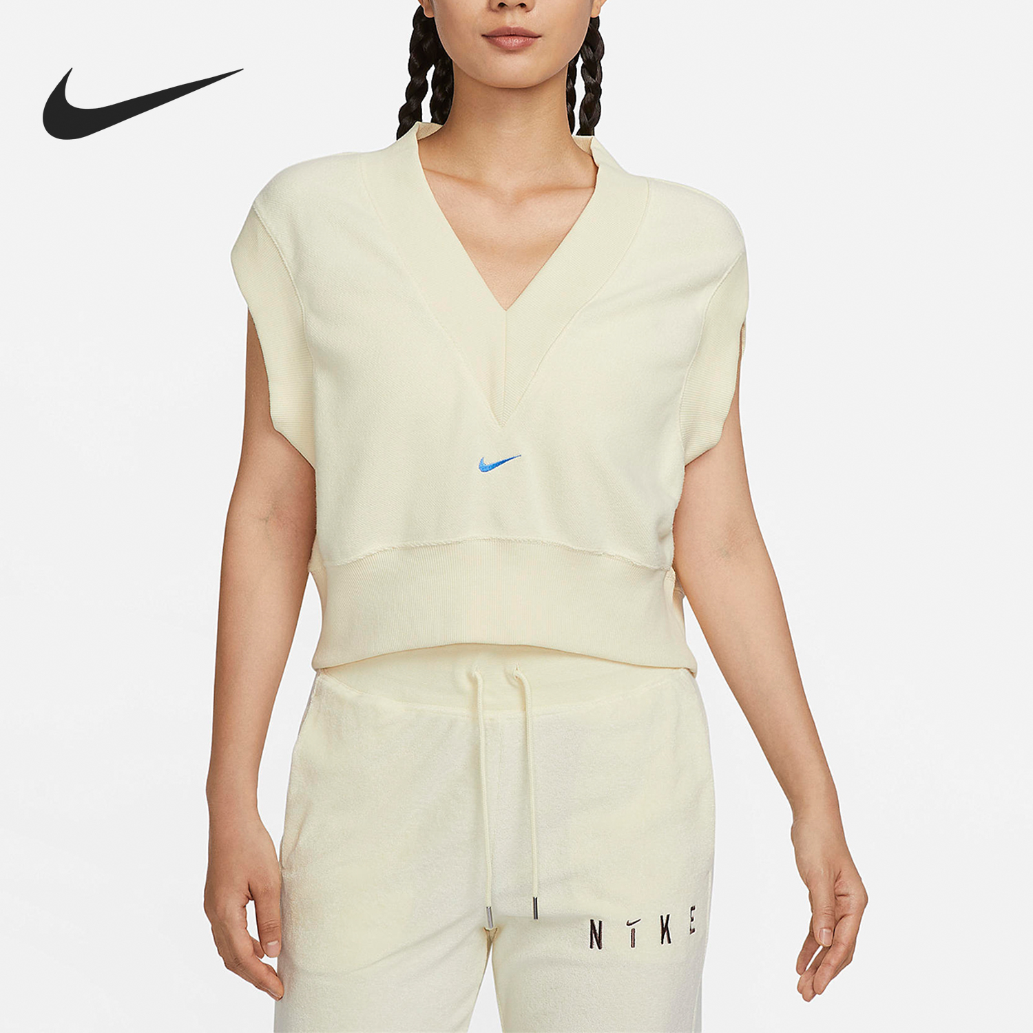 Nike/耐克正品2023新款女子针织V领运动无袖背心FV4010-113