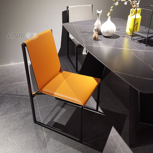 安里轻奢马鞍皮北欧餐椅计师loft