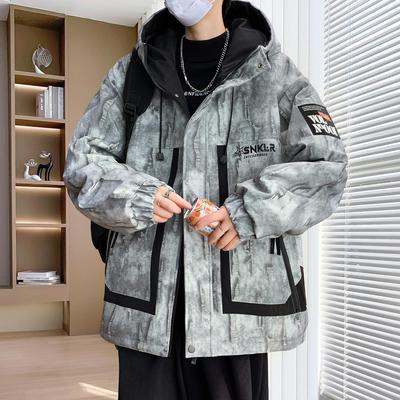 加绒加厚外套男2025新款秋冬季工装夹克男连帽高级感宽松冲锋衣潮