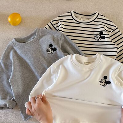 德绒条纹刺绣米奇上衣宝宝秋装潮