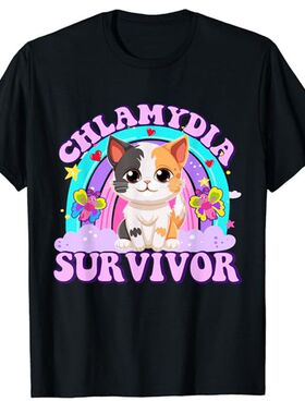 Chlamydia Survivor Cat欧美电影卡通猫咪时尚大码短袖T恤男