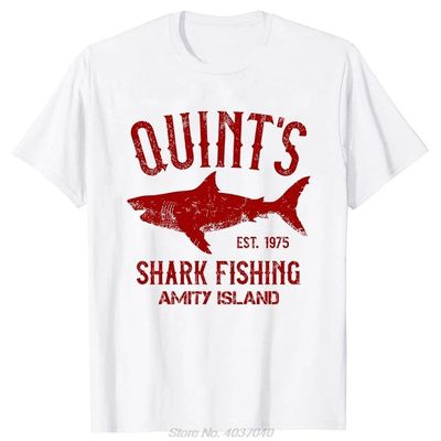Quints Shark JAWS Amity Island 1975 Navy欧美鲨鱼字母T恤男