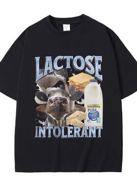 Lactose Intolerant乳糖不耐受趣味奶牛图案印花短袖上衣T恤男女