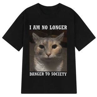 Funny Cat T-shirt欧美有趣的猫创意字母夏季大码纯棉短袖T恤男女