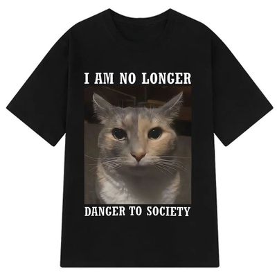 Funny Cat T-shirt欧美有趣的猫创意字母夏季大码纯棉短袖T恤男女