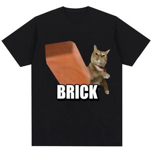 Cat Throwing Brick T-shirt趣味搞笑丢砖头的猫咪短袖T恤男女