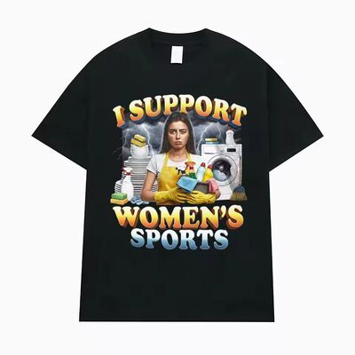 I Support Women's Sports 趣味表情包图案短袖T恤男女休闲宽松潮