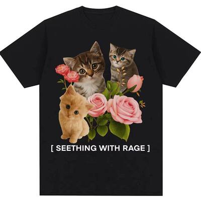 Kittler Hilarious Cat欧美搞笑卡通猫咪花卉植物大码休闲T恤男女