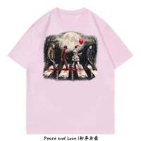 The four horror villains of Halloween, Abby Road, parody printed short-sleeved men and women, dark and loose T-shirts thumbnail 5