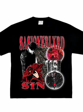 sasioverlxrd 孙敏捷 新说唱嘻哈街头复古美式纯棉小领长短袖tT恤