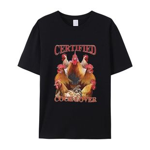 Certified Cock Lover搞笑创意复古T恤短袖圆领上衣公鸡爱好者Top