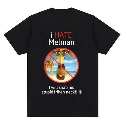 I Hate Melman欧美创意趣味长颈鹿潮流休闲大码短袖T恤男女上衣