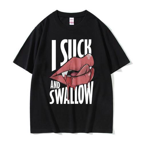Funny I Suck and Swallow T-shirt性感嘴唇潮流短袖T恤男女上衣