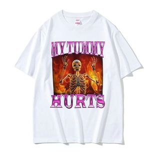 欧美创意时尚骷髅图案街头风格潮流印花大码休闲圆领短袖T恤男女