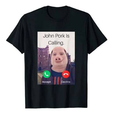 John Pork Is欧美搞笑纯棉圆领大码印花潮流情侣短袖男女T恤上衣