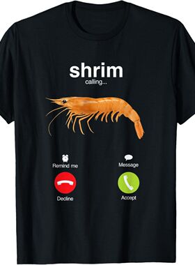 Shrim Is Calling欧美创意有趣的虾给我来电话了纯棉短袖T恤男女