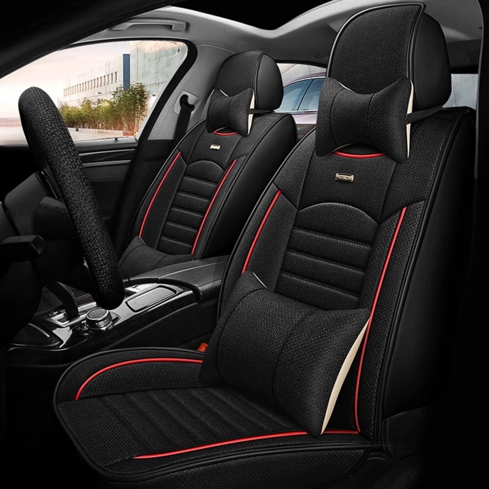 汽车坐垫新款四季通用座套亚麻布艺透气座套小车全包围专用坐垫套