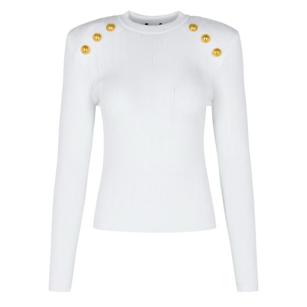 balmain巴尔曼 25秋冬白色女士针织长袖毛衣正品代购EF1KD001KB07