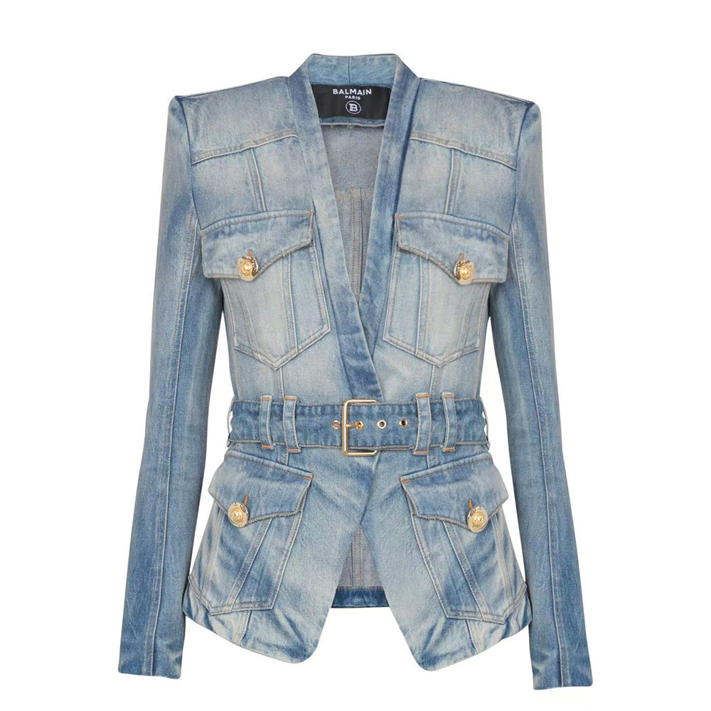 巴尔曼25春款蓝色牛仔夹克外套