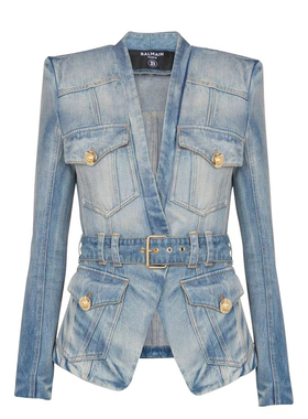 balmain巴尔曼 25秋冬蓝色牛仔夹克外套女士正品代购FF1SI631DF79