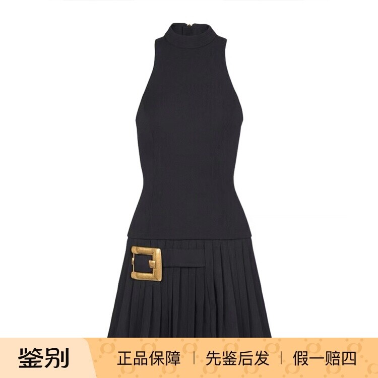balmain巴尔曼26春夏黑色女士喇叭形连衣裙正品代购GF1R3370WC090