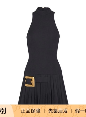 balmain巴尔曼26春夏黑色女士喇叭形连衣裙正品代购GF1R3370WC090