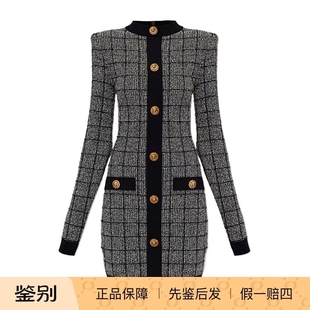 代购 连衣裙正品 GF1R8920KJ48EER 26春夏黑色长袖 balmain巴尔曼