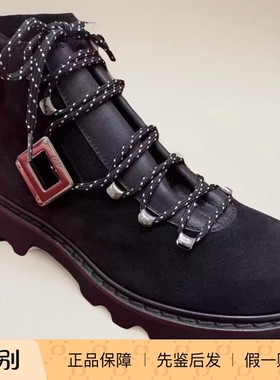 Roger Vivier代购2025秋冬黑色中筒系带女马丁靴雪地靴rvw7844346