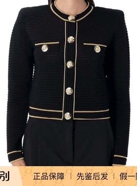 balmain巴尔曼 25秋冬 黑色女士金扣针织开衫正品代购FF1KL240KI8