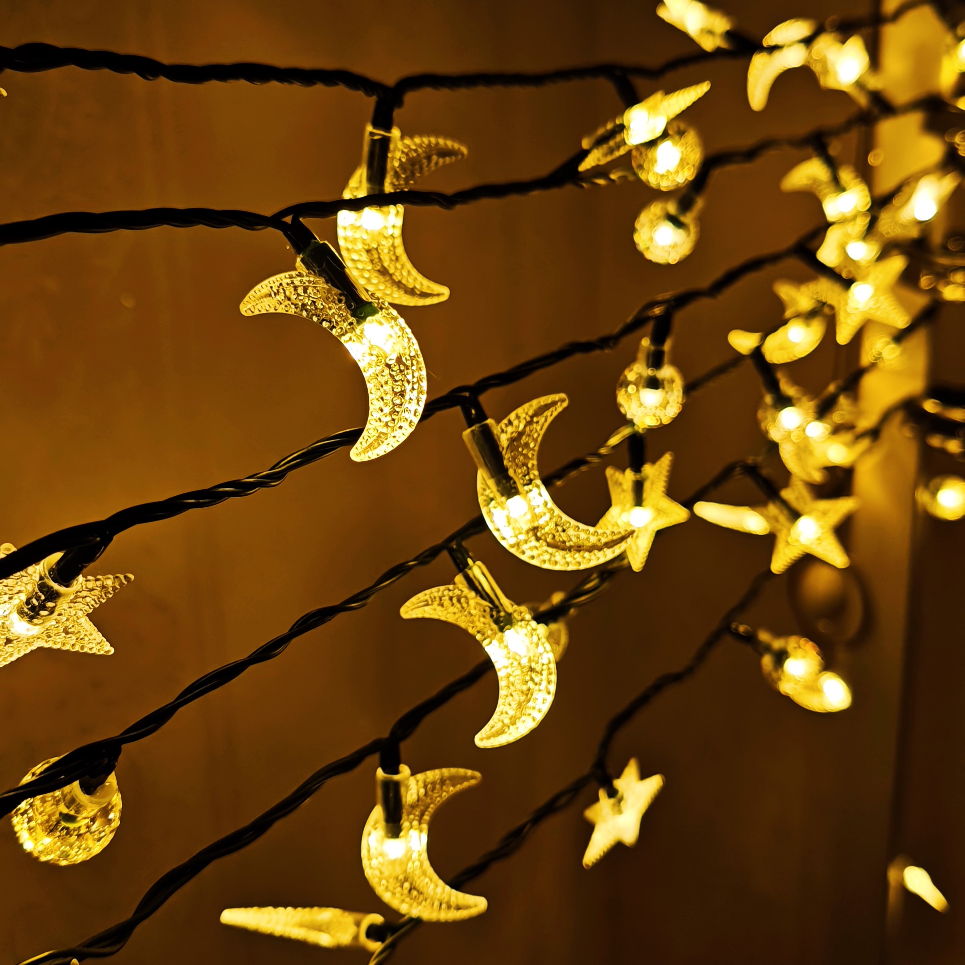 太阳能夏天露营低压插电星星月亮彩灯串串庭院节日布置装饰氛围灯