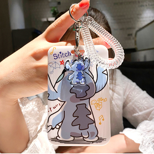 史迪奇卡套学生公交地铁门禁卡弹簧绳便携钥匙链防丢水卡饭卡硬壳