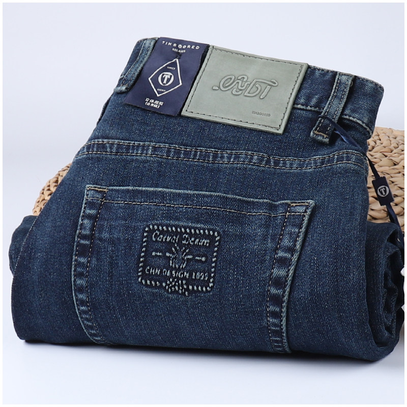 秋冬厚款蓝色男士牛仔裤高端奢华中腰直筒水洗百搭简约休闲裤子男