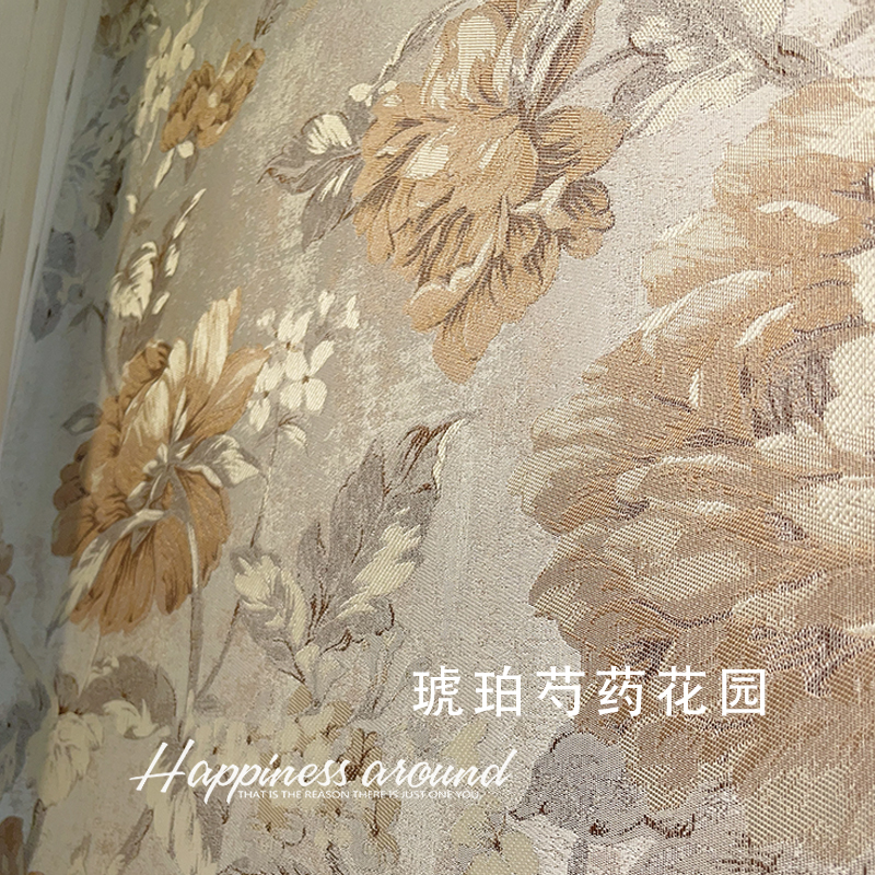 新中式琥珀花园无缝墙布