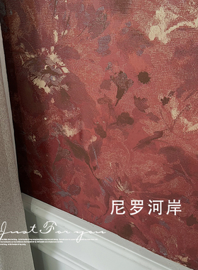 尼罗河岸 热情红色彼岸花无缝墙布 复古红背景墙卧室客厅中古风