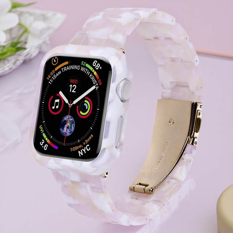 适用iwatchS9876苹果手表S8半包树脂10代表壳边框搭配三株表带SE2