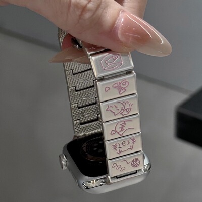 适用苹果手表10代iwatch98钢带小米手环8华为fit3不锈钢gt5/4表带