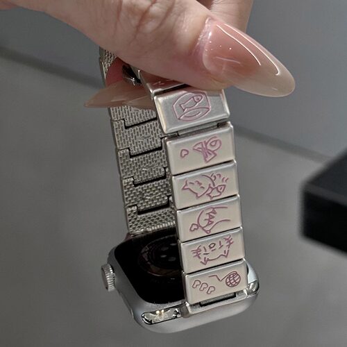 适用苹果手表10代iwatch98钢带小米手环8华为fit3不锈钢gt5/4表带