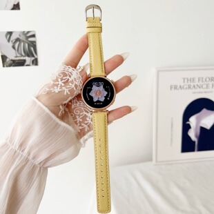 适用华为FIT手表gt5表带直身荔枝纹小牛皮GT3pro真皮Watch4女20mm