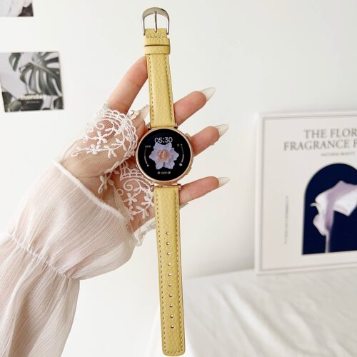 适用华为FIT手表gt5表带直身荔枝纹小牛皮GT3pro真皮Watch4女20mm