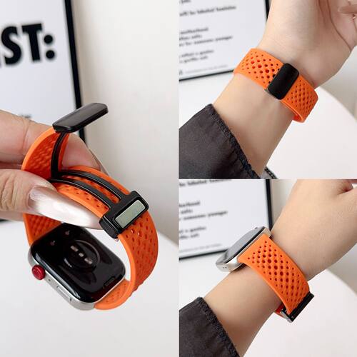 适用华为watch fit345洞洞款磁吸折叠扣fit 45pro手表带运动硅胶
