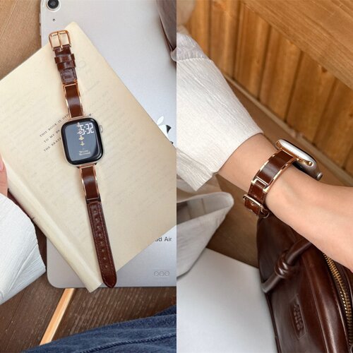 适用苹果applewatch11代女表带s10 42mm弯片金属贴皮华为fit5红米